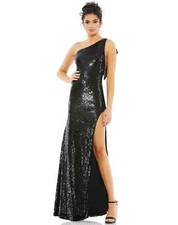 Mac Duggal Sequined One Shoulder Back Bow Detail Gown Size 8 $358