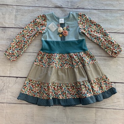 Roki & Zoi sz 4T Floral LS Dress Tiered Patchwork Boho Prairie New NWT