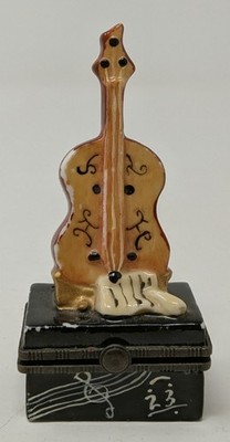 Miniature Guitar Violin Cello Hinged Pill Trinket Box Porcelain Music Musician