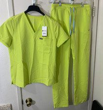 FIGS Womens Scrub Set Catrina Top NEW Sz S, HR Yola Slim Pant Sz S/T -Citrine