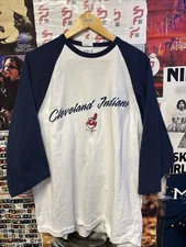 🔥Vintage Y2K 3/4 SLEEVE Chief Wahoo Cleveland Indians T-Shirt Mens Size XL
