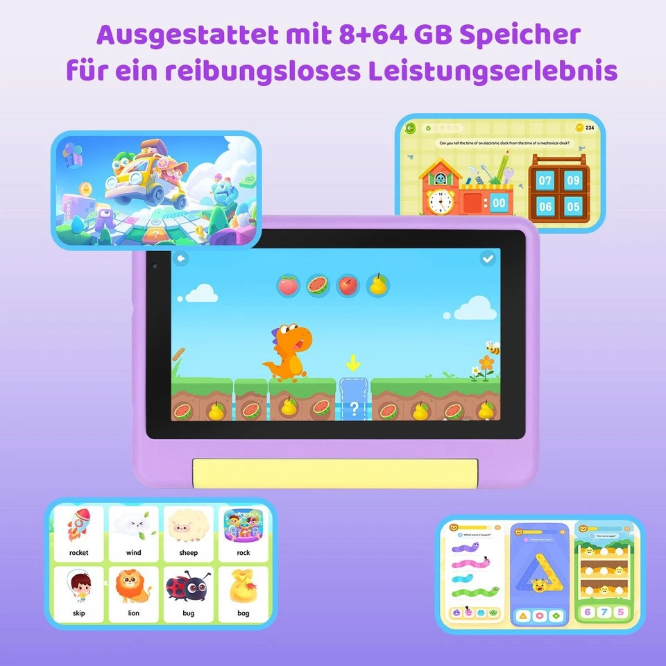 7 Zoll 8GB RAM+64GB ROM+128GB erweiterbar Android 13 WiFi Kinder Tablet Lila - Bild 2 von 4