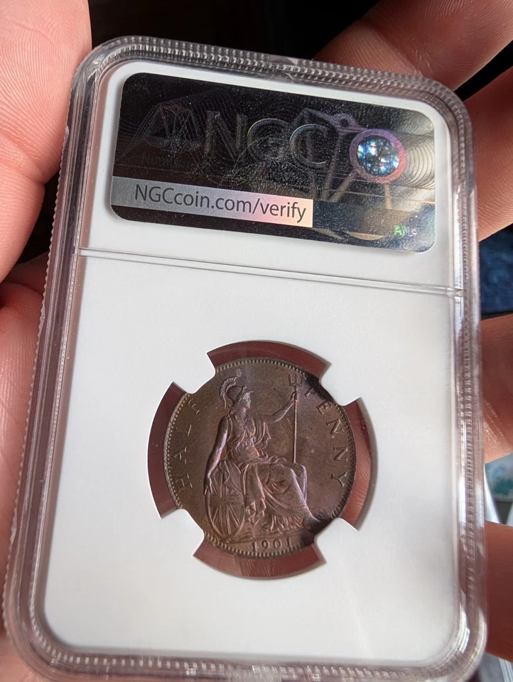 1901 Great Britain Half Penny NGC MS 64 Brown Purple Toner Queen Victoria - Image 4 of 4