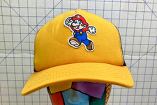 Vintage Nes Nintendo Hat Cap Super Mario Jumping Yellow Blue Mesh