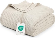 Khaki Waffle Blanket Queen Size Soft Lightweight Breathable Cotton Blend Bed