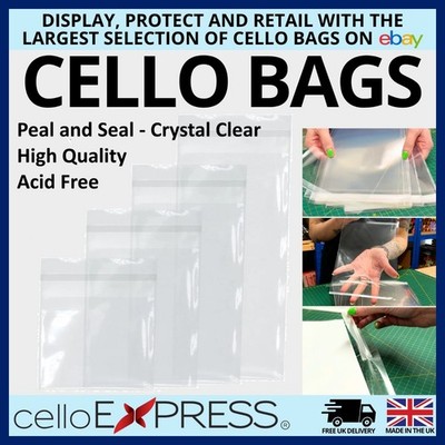 Klare Zellophan Cello Display Beutel Selbstversiegelnd Groß/Schlank Schmale Tasche Lesezeichen UK