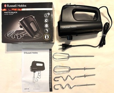 New/Unused Russell Hobbs Hand Mixer, Matte Black.  For use with 220-240 Volts.