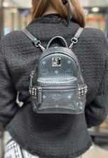 MCM Coated Canvas Charcoal Mini Studded Visetos BackPack