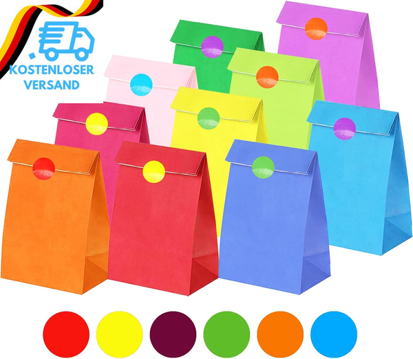 PapiertüTen Bunt, 20 StüCk Klein GeschenktüTen Papier Mit 48 Aufkleber FüR Kinde-image
