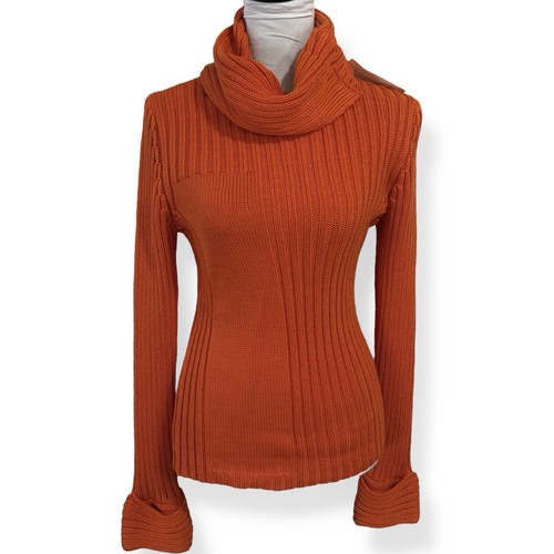 NEW Stambecco Italian Chunky Knit Turtleneck Sweater Cowl Size L SLIM Orange Y2K