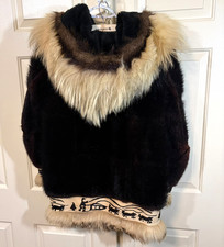 David Green Alaskan Hooded Parka Coat Black Fur Trim Zip Sz M FLAWS READ