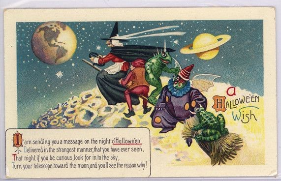 Happy Halloween  SPOOKY Vintage Reproduction Postcard  6" X 4" h10