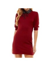 KINGSTON GREY Womens Sweater Dress Short Red Tie Elbow Sleeve Juniors L