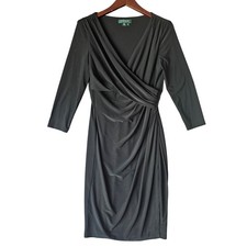 LAUREN Ralph Lauren Black Ruched Dress Sheath Cocktail Party Career Women sz 10