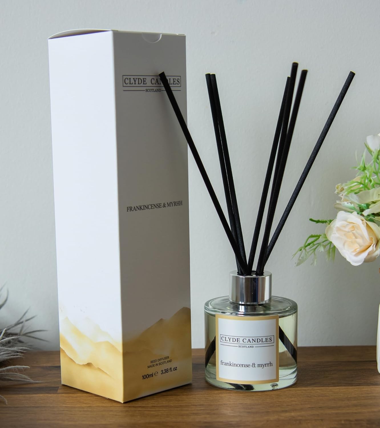 Frankincense & Myrrh Reed Diffuser - Clyde Candles, Luxury Diffuser Oil with a