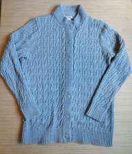 LL L.L. Bean Cable Knit Cotton Buttons Cardigan Grey Chunky Fisherman Women's S