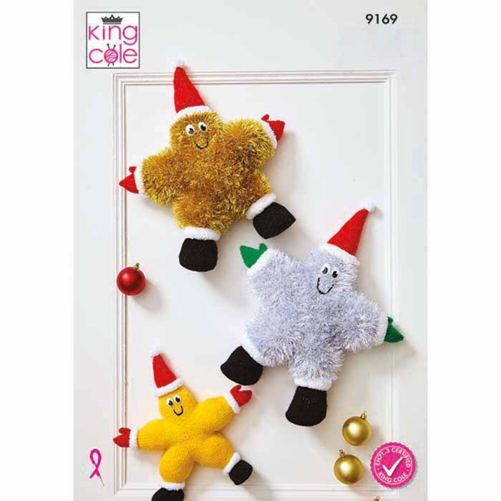 Knitting Pattern Stars Christmas Decoration King Cole Tinsel Chunky & DK 9169 - Image 2