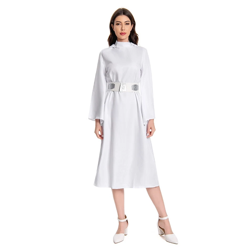 Princesa Leia Organa Disfraz Cosplay Halloween Carnaval Uniforme Sombrero+Cinturón+Vestido Foto 3 de 4