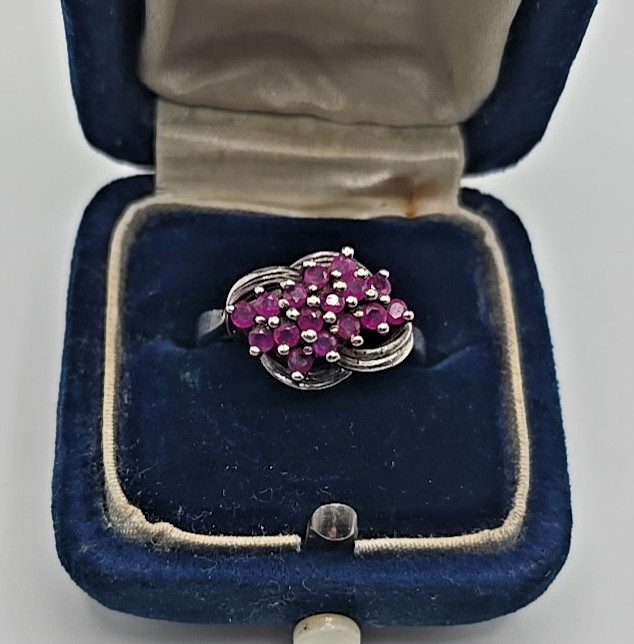 Vintage CT Signed STERLING SILVER Ruby Cluster Ri… - image 1
