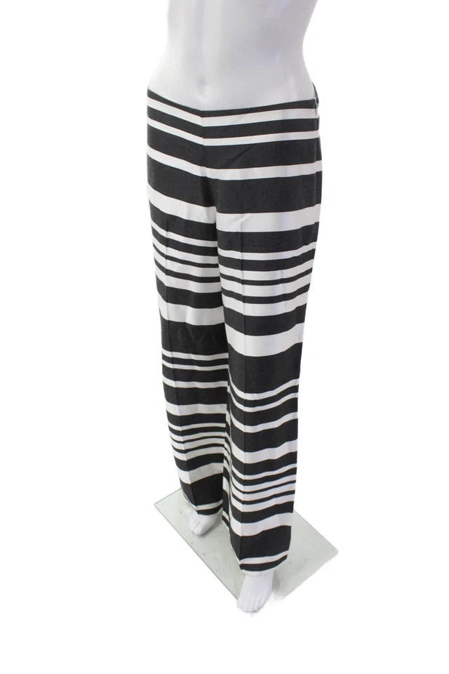 Calça Trina Turk feminina listrada frente plana cintura média com zíper perna larga cinza tamanho 0 - Imagem 2 de 4