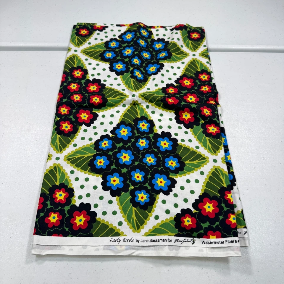 westminster fabric blue red floral quilting cotton early birds 43x79 2 yards - Image 2 of 4