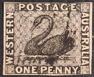 1854 Western Australia 1d Black Imperf Swan stamps Four margins used Cat £350.00