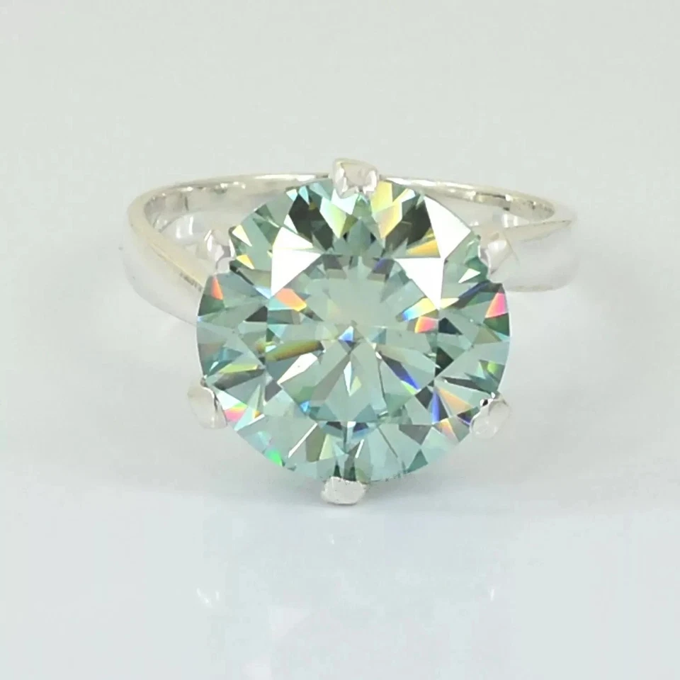 SELTENER 8,70 ct zertifizierter Rundschliff blau behandelter Diamant Solitär Ring 925 Silber