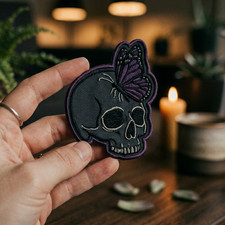 Gothic Skull Butterfly Embroidered Patch Dark Aesthetic Iron On