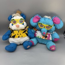 2 1987 Fisher-Price Puffalumps Panda Elephant Glasses Bear Hawaiian Plush See