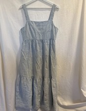 Madewell Layne Apron Tiered Midi Dress Size 12 Earthsea Seersucker Patchwork