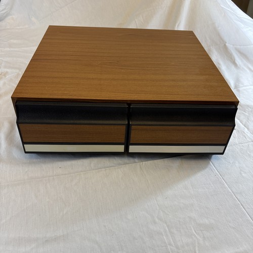 Vintage Video Cassette VHS Beta Storage Cabinet 24 Tapes Faux Wood Stackable