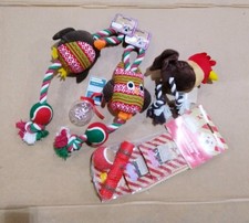 Rosewood Treats & Christmas Dog Toy Bundle Squeaky Tug Ball Plush Chew Rope