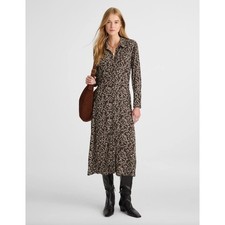 Madewell Ruched Midi Shirtdress Bridgette Spots Brown Viscose Long Sleeve 0 NWT