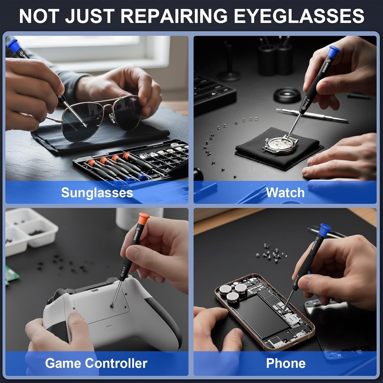 STREBITO Glasses Repair Kit, All-in-One Eyeglass Repair Kit with 16 Sizes of Scr