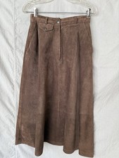 VINT Preswick  Moore MIDI Skirt Sz 8 Brown Suede Zip/snap Front Belt Loops