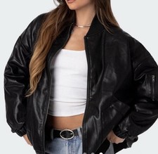 Edited Bomber Jacket Womens Black FullZip Sat...
