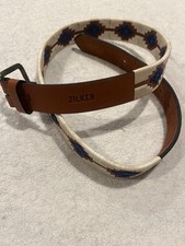 Zilker White Blue Aztec Stitch Weave Leather ATX Cowboy Belt 37.5  