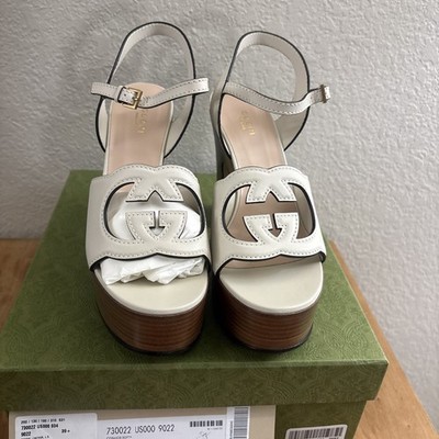 NEW GUCCI PLATFORM INTERLOCKING G LEATHER SANDAL WOMEN GUCCI 39.5 (US 9.5 UK 6.5