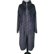 Free People Long Heavy Faux Fur High Neck Coat Navy Vegan Friendly Medium  UK 16