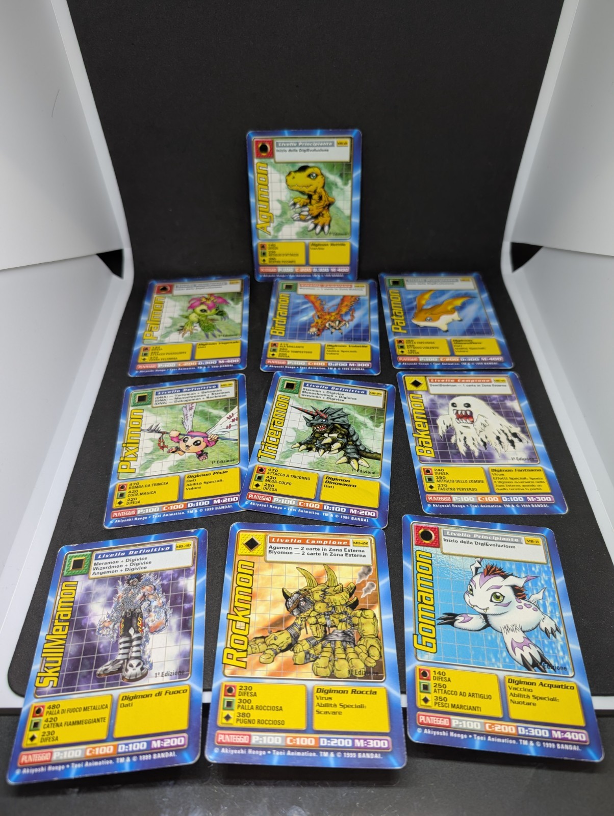 Bandai Digimon TCG Lotto 10 carte ITA 1999 Tutte 1ª Edizione.Palmon,Auguroni,Ecc