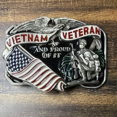 VTG Vietnam Veteran and Proud of it Belt Buckle Enamel Great American Buckle Co