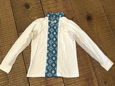Girls Tuff Rider Equestrian Top Mesh Long Sleeves White Blue Accent Size Small