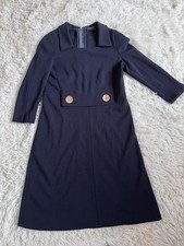 Vintage EPINONE LONDON Designer Navy Blue Button Bib Dress UK 10-12 PLEASE READ!