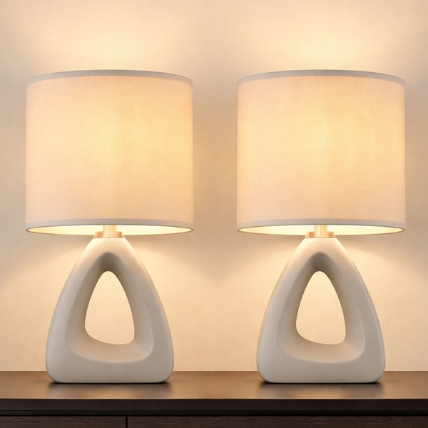 Tischleuchte Tischlampe Wohnzimmerlampe Keramik Leseleuchte Textil Grau 2Er Set-image