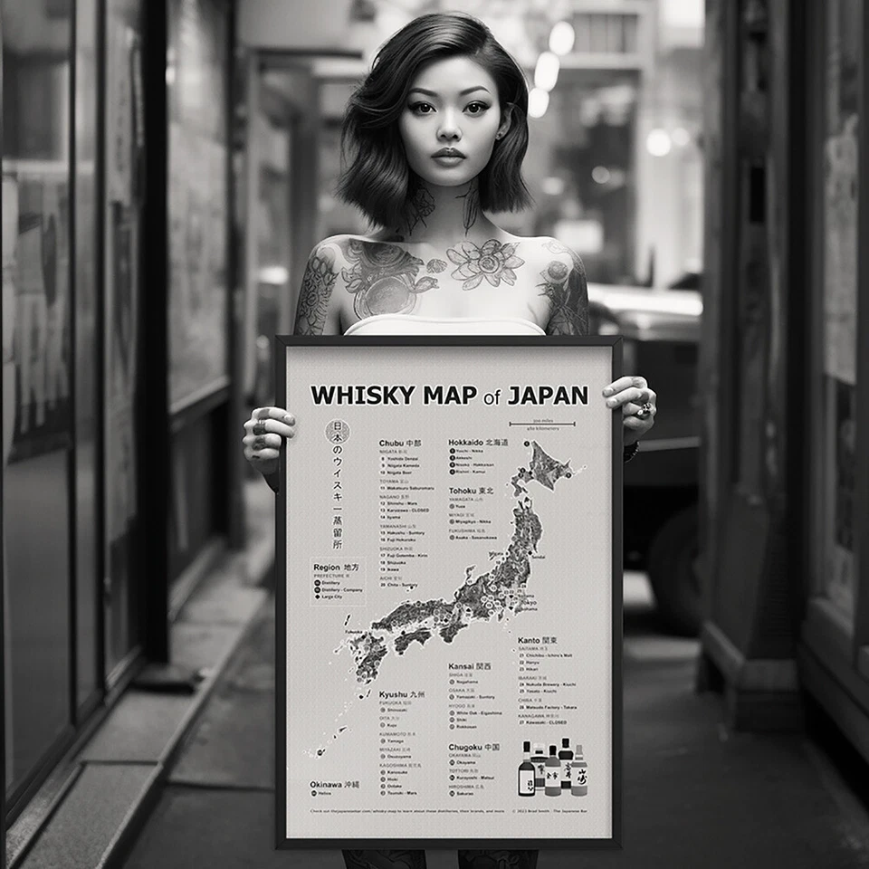 Japanese Whiskey Poster: Framed Whisky Map of Japan- 44 Distillery Yamazaki Mars - Image 2 of 4