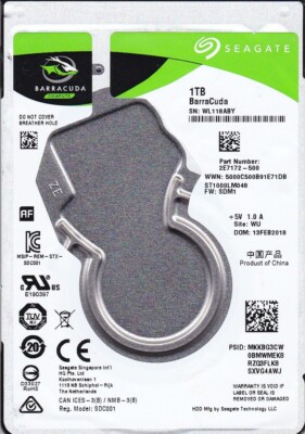 ST1000LM048 p/n: 2E7172-500 s/n: WL1 f/w: SDM1 FEB/ 2018 WU 1TB SATA 2.5 SEAGATE
