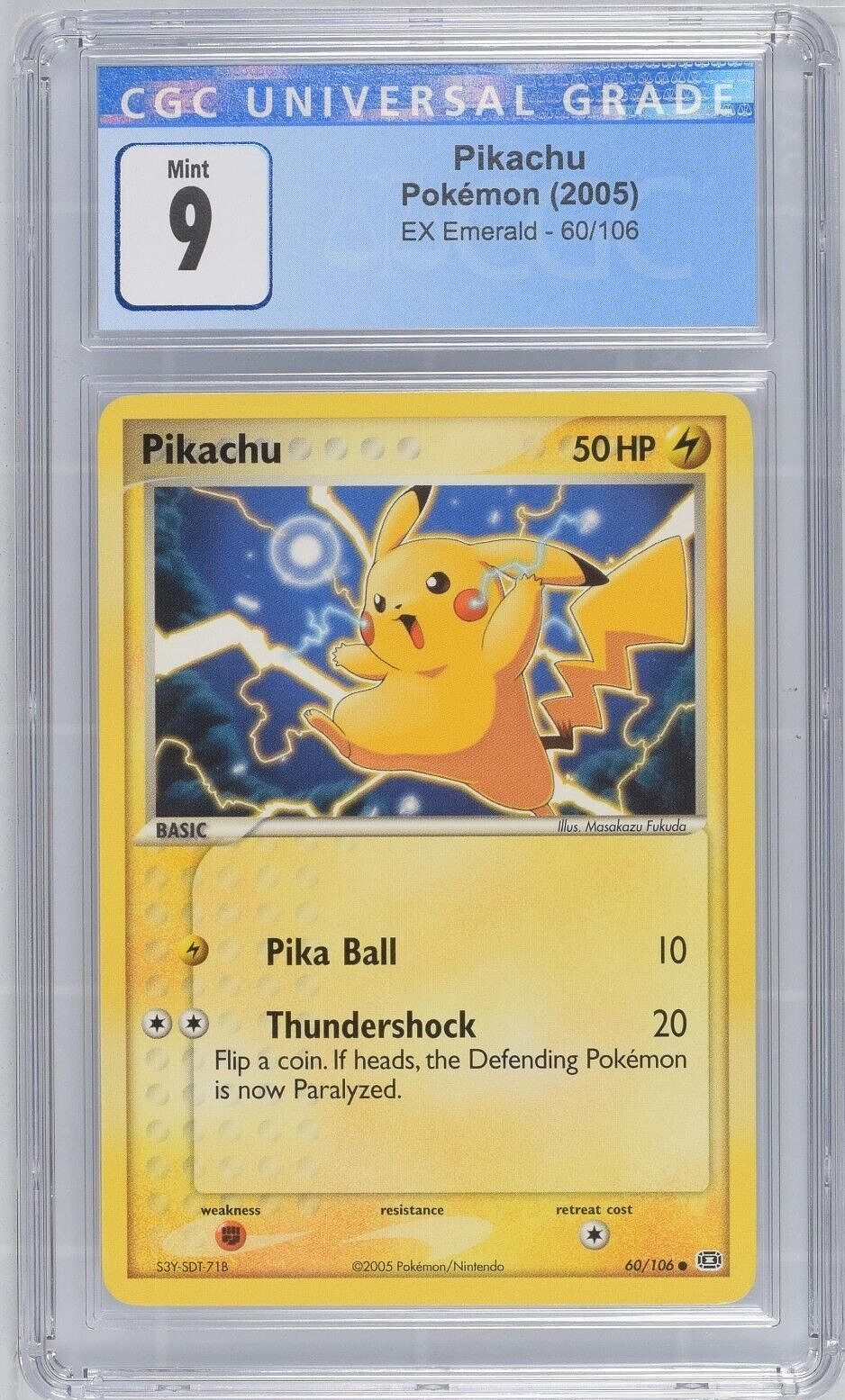 2005 Pokemon Pikachu 60/106 - Ex Emerald - CGC MINT 9 - LOW POP!