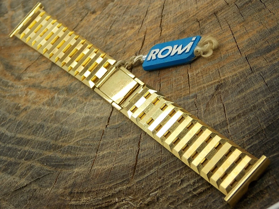 Correa de reloj de mariposa vintage pesada placa de oro laminada Rowi meric 22 mm nueva de stock sin usar Foto 2 de 4