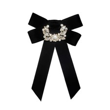 Retro Crystal Ribbon Bow Tie Brooch Pins for Women Men Bow Brooch Pre-Tied Bo...