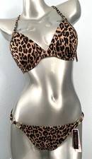 Victoria's Secret Leopard w/ Gold Rings Swim Bikini Top  Bottom Set 32D / XS